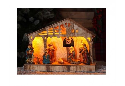 Premier LED Battery Operated Wooden Nativity Scene (26cm)